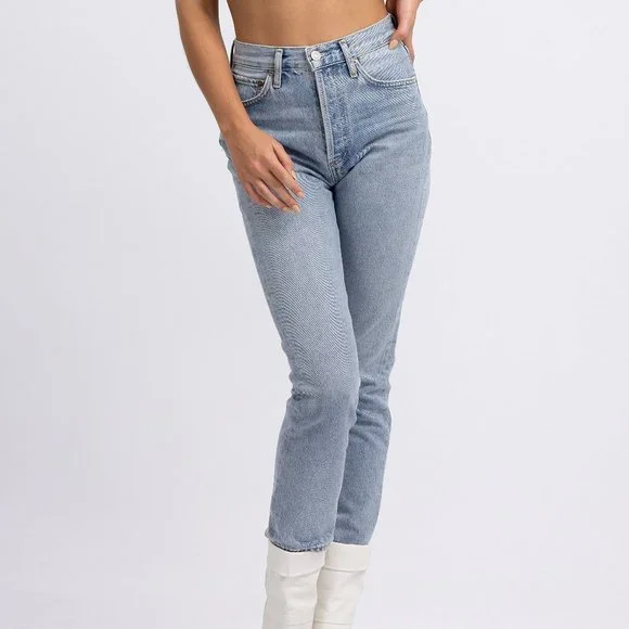 AGOLDE Riley High Rise Straight Crop Jeans in Shiver Worn Once